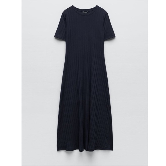 Size 1X George Navy Blue High Neck Ribbed Midi Dress - Picture 2 of 6
